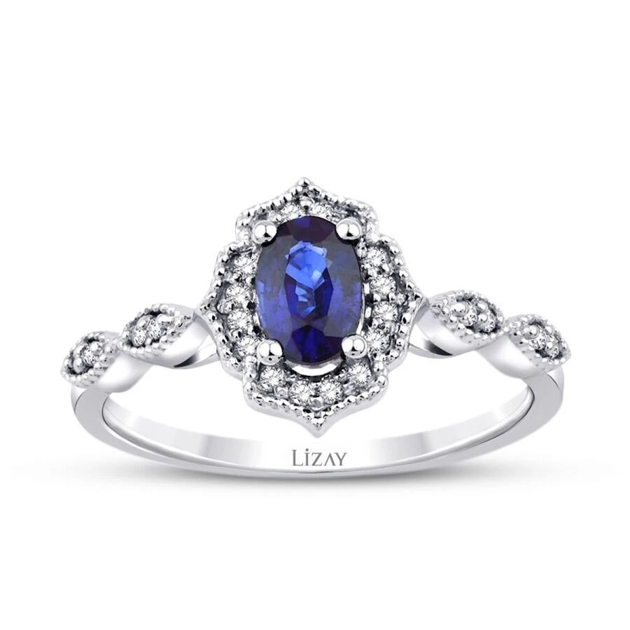0.71 Karat Pırlanta Safir Yüzük - 1