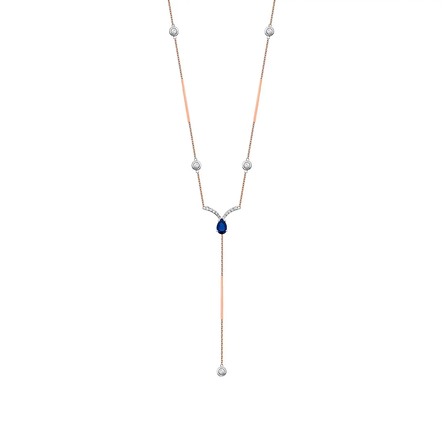 0.73 Karat Pırlanta Safir Y Kolye - 1