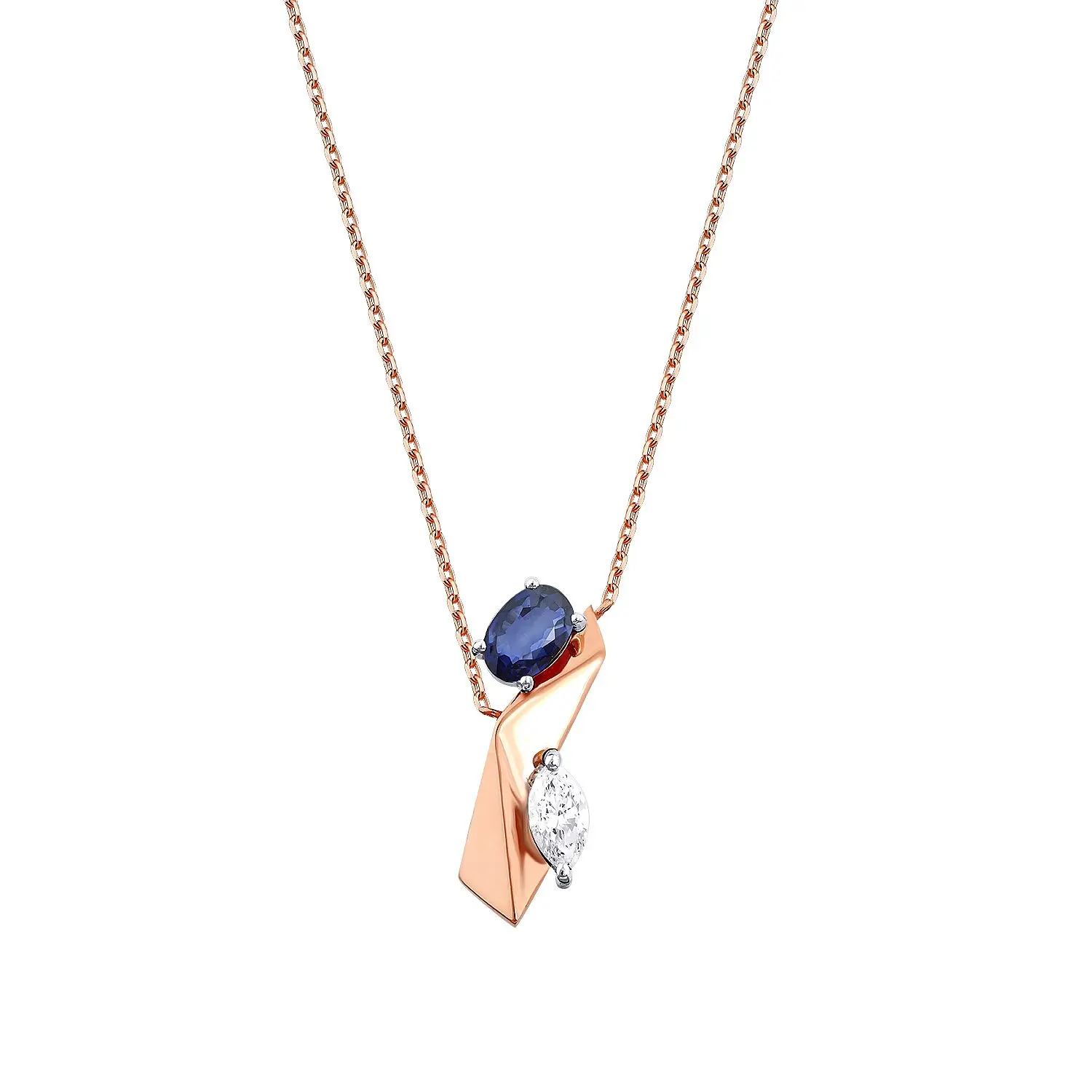 0.75 Karat Pırlanta Safir Kolye - 1