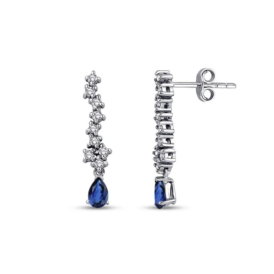 0.75 Karat Pırlanta Safir Küpe - 1