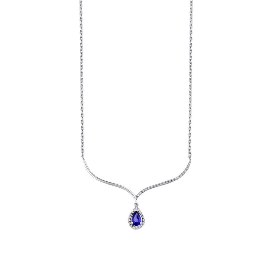 0.78 Karat Pırlanta Safir Damla Kolye - 1