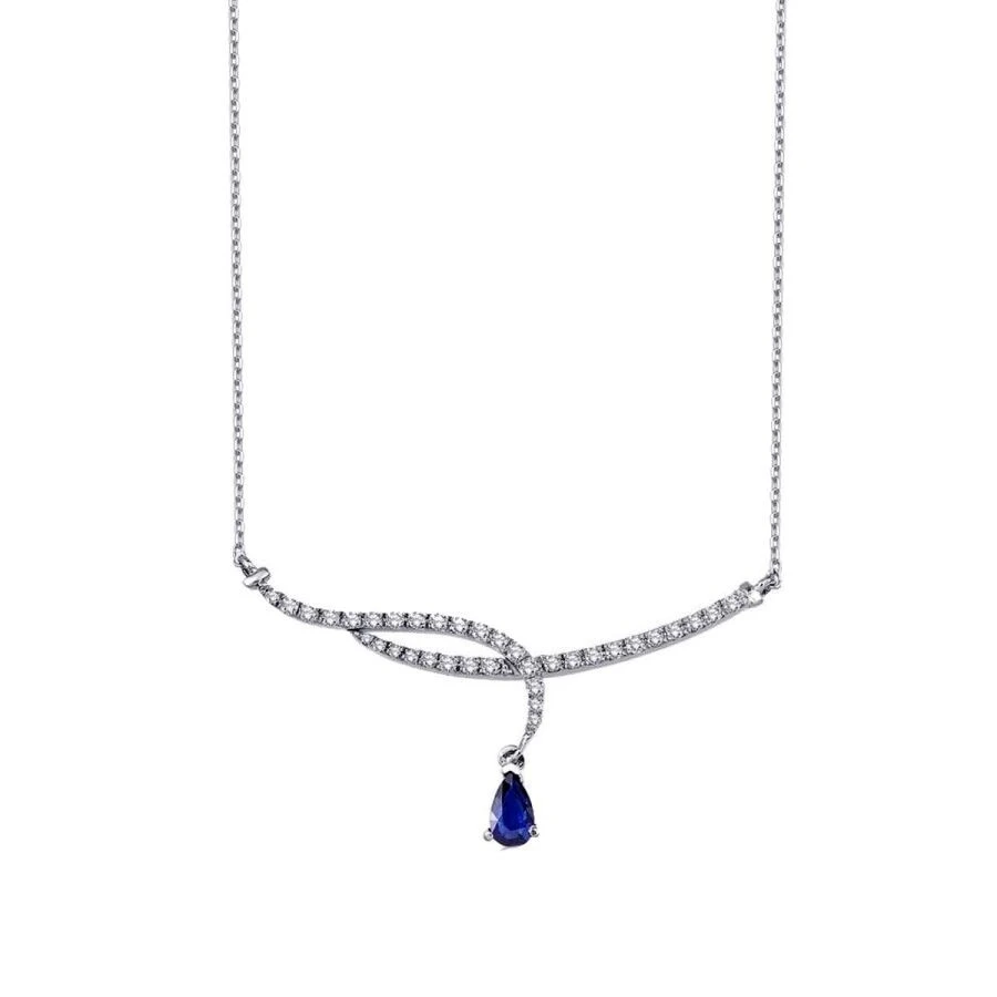 0.79 Karat Pırlanta Safir Damla Kolye - 1
