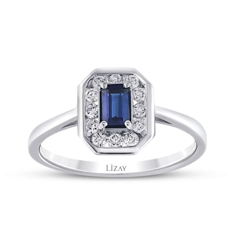 0.79 Karat Pırlanta Safir Yüzük - 1