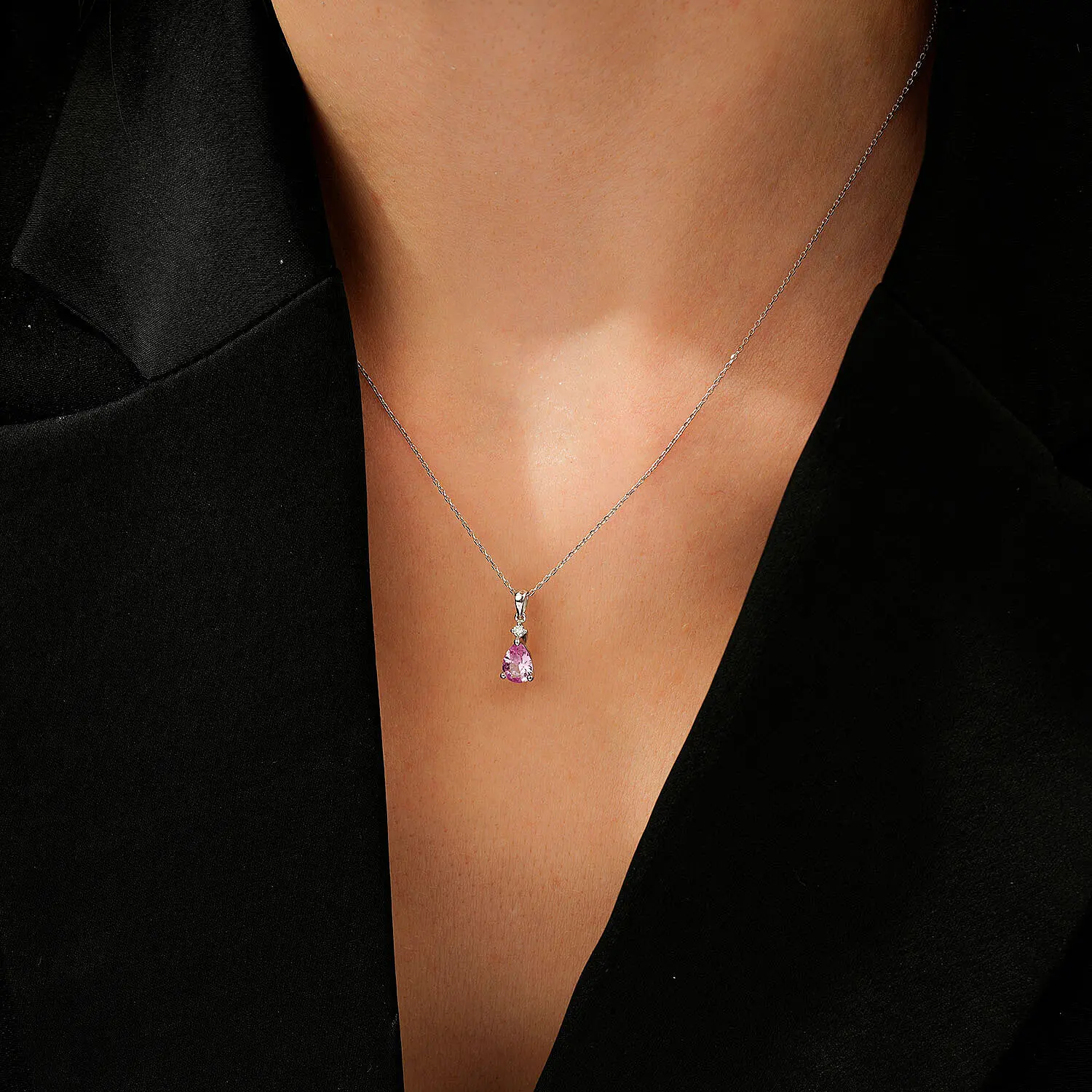 0.80 Karat Pırlanta Pembe Safir Kolye - 3