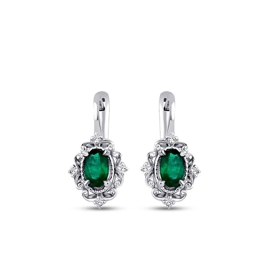 0.85 Karat Pırlanta Zümrüt Küpe - 2