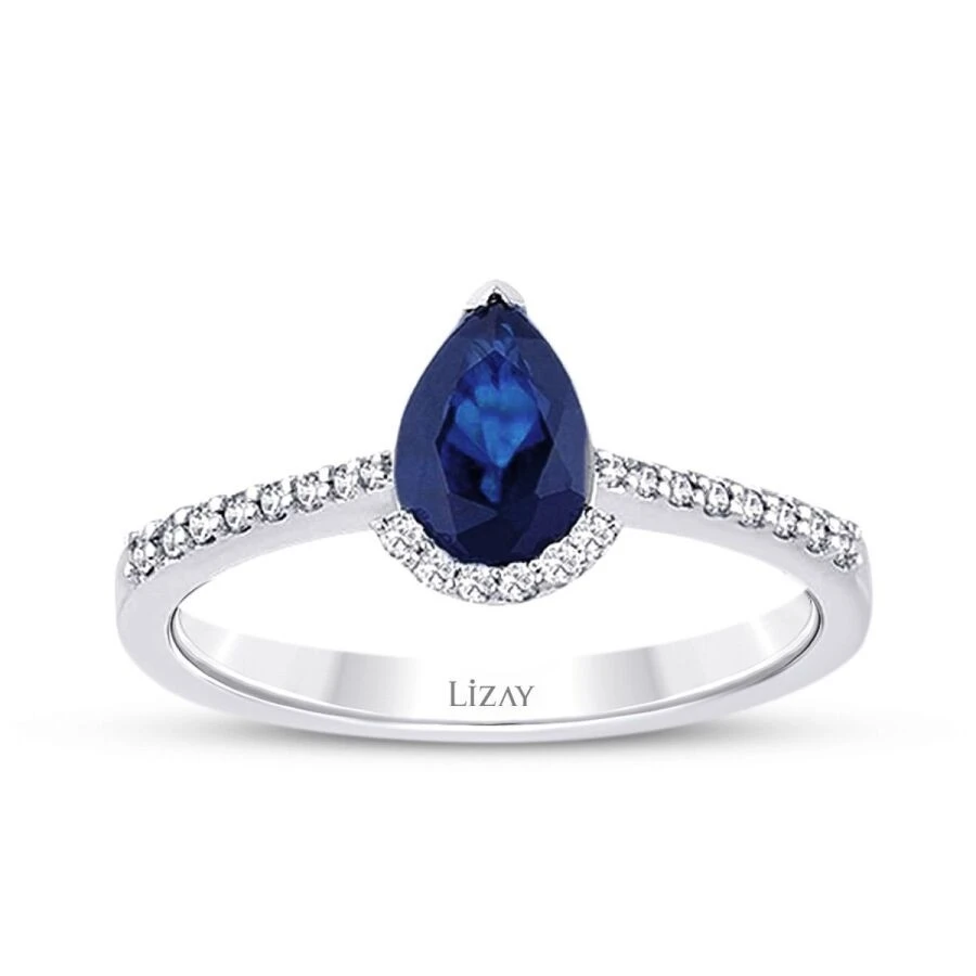 0.85 Karat Pırlanta Safir Yüzük - 1