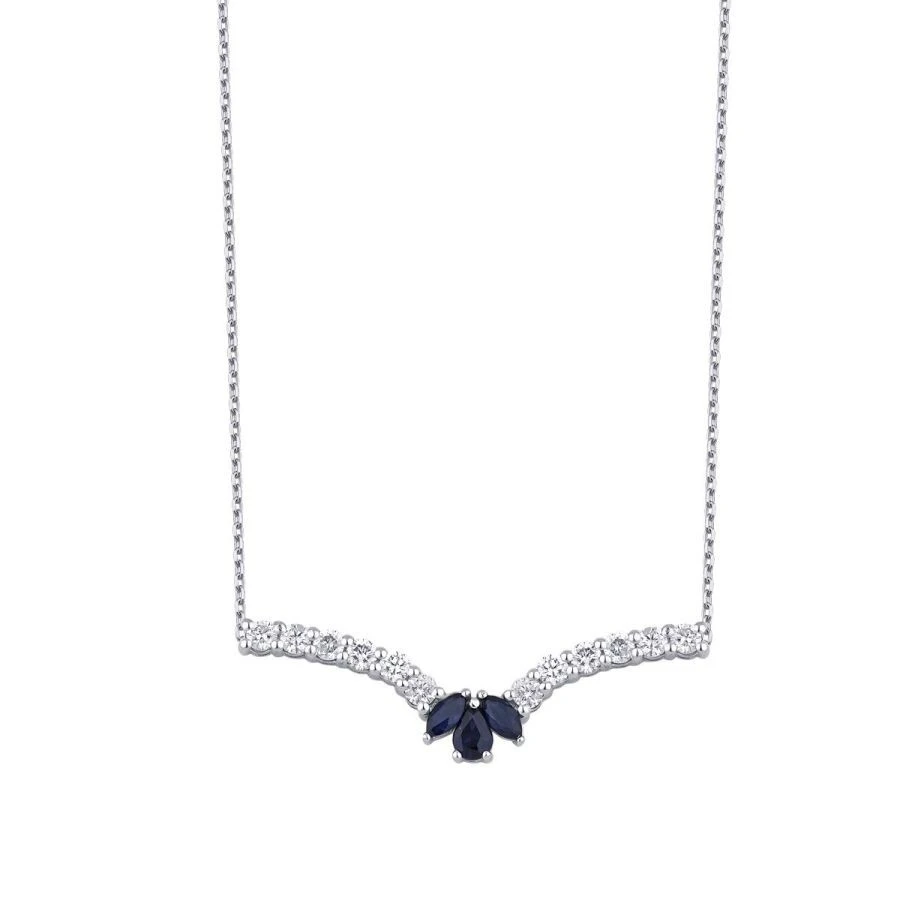0.91 Karat Pırlanta Safir Lotus Kolye - 2