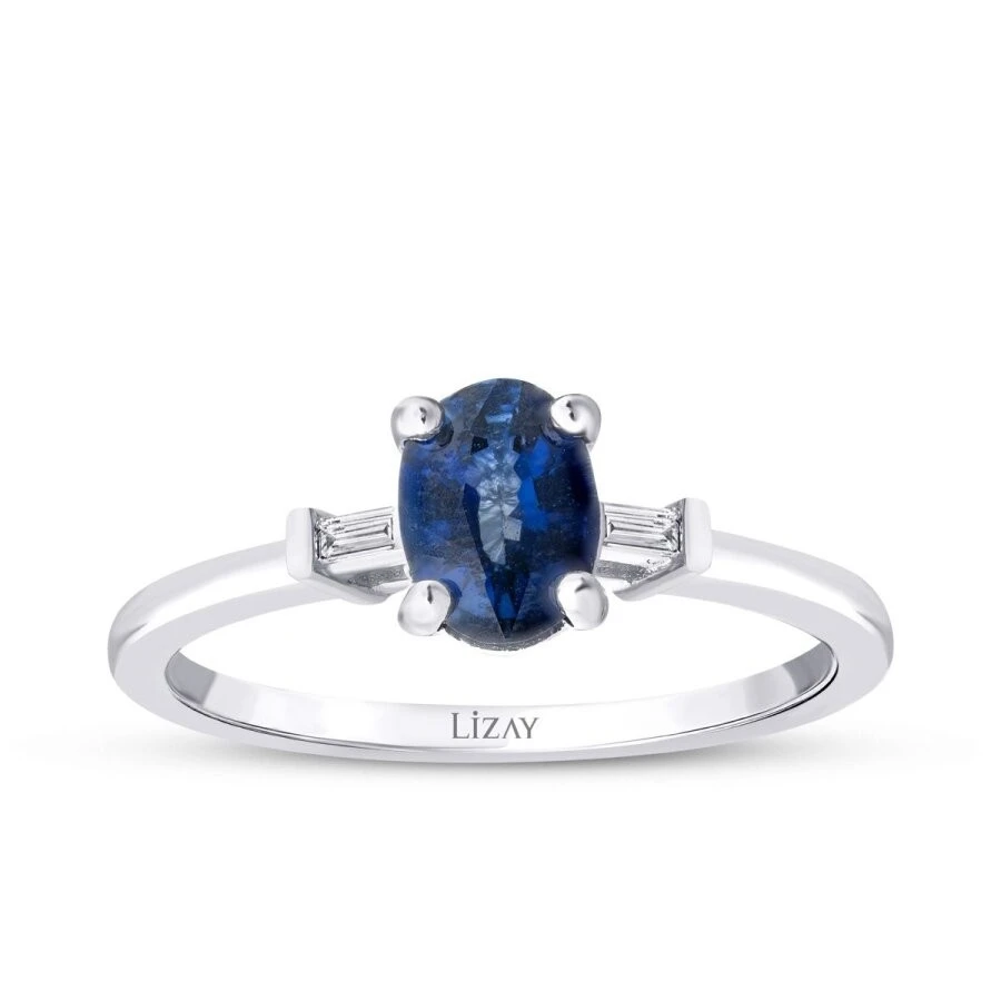 0.91 Karat Pırlanta Safir Yüzük - 1