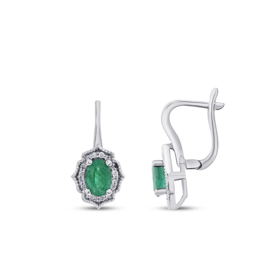 0.94 Karat Pırlanta Zümrüt Küpe - 1