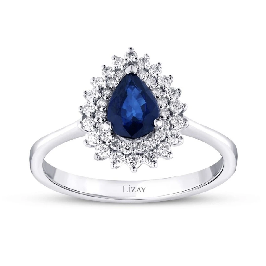 0.96 Karat Pırlanta Safir Yüzük - 1