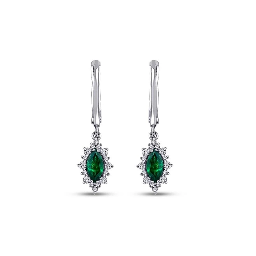 0.99 Karat Pırlanta Zümrüt Küpe - 2