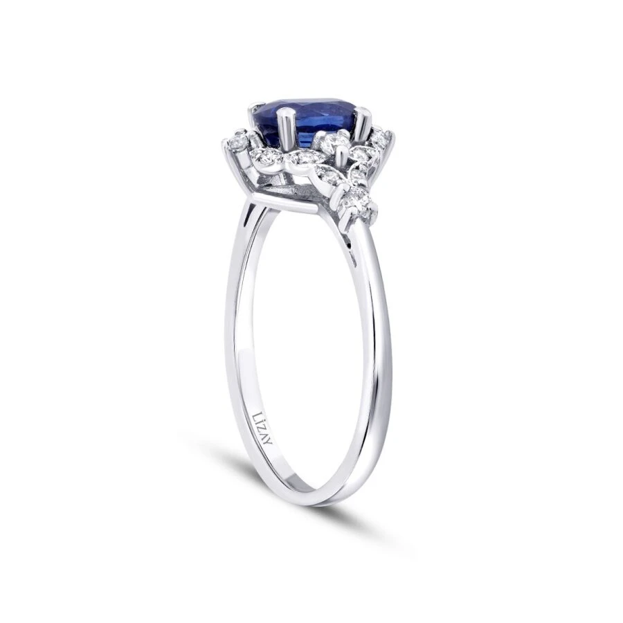 1.25 Karat Pırlanta Safir Oval Yüzük - 2