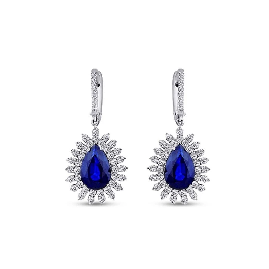10.03 Karat Pırlanta Safir Küpe - 2