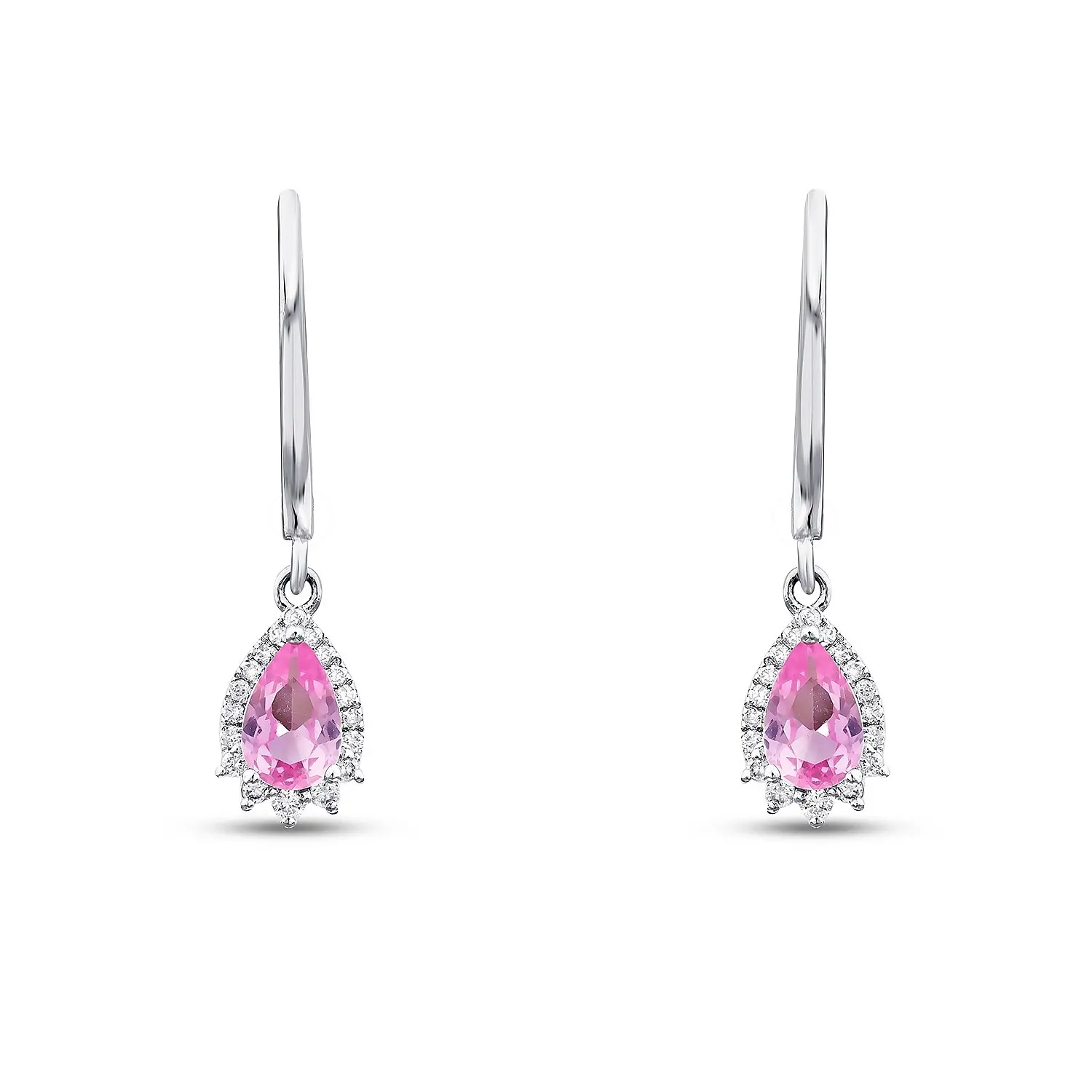 1.03 Karat Pırlanta Pembe Safir Küpe - 2