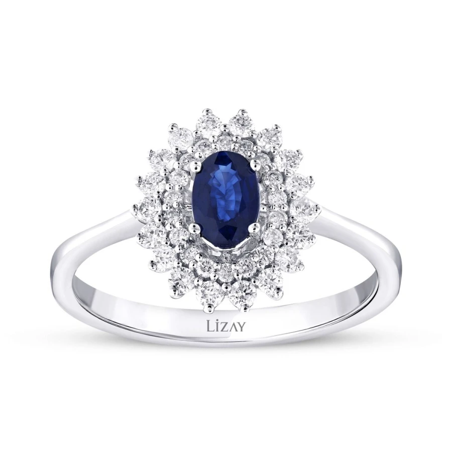 1.04 Karat Pırlanta Safir Yüzük - 1