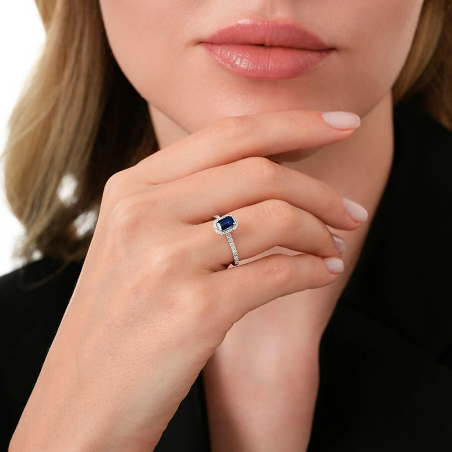 1.08 Karat Pırlanta Safir Yüzük - 3