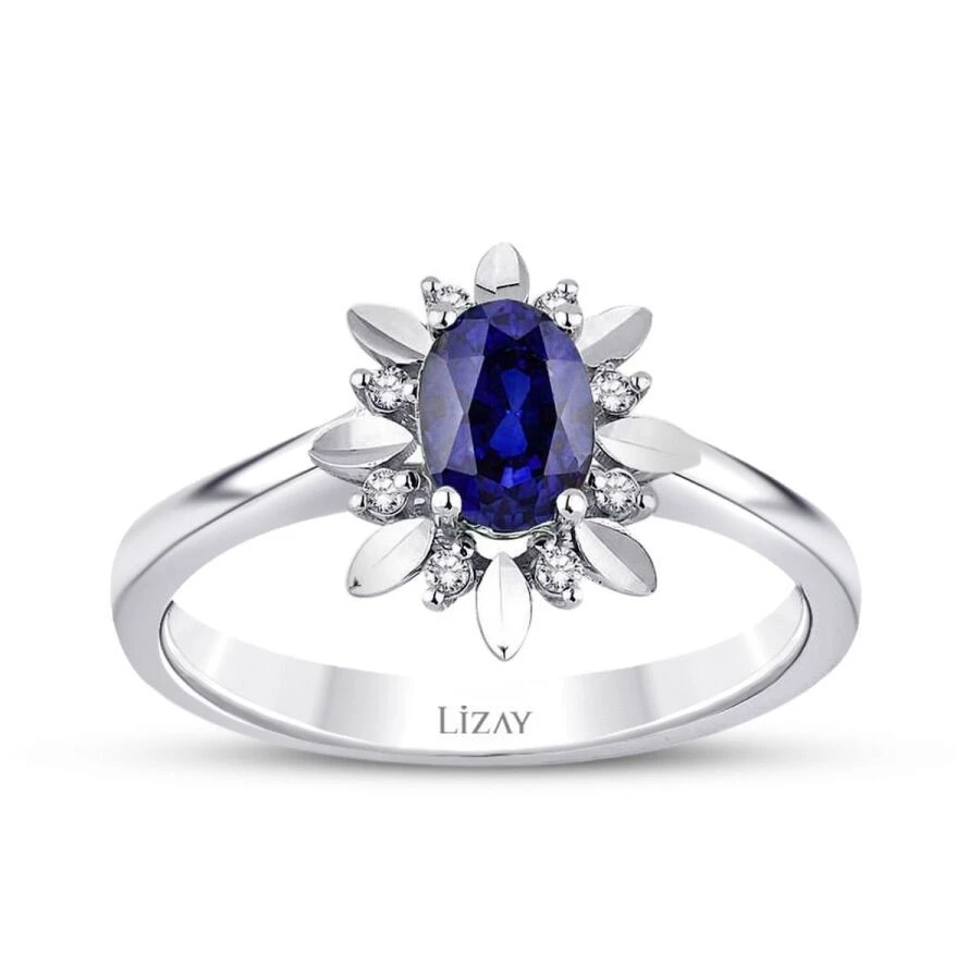 1.12 Karat Pırlanta Safir Yüzük - 1