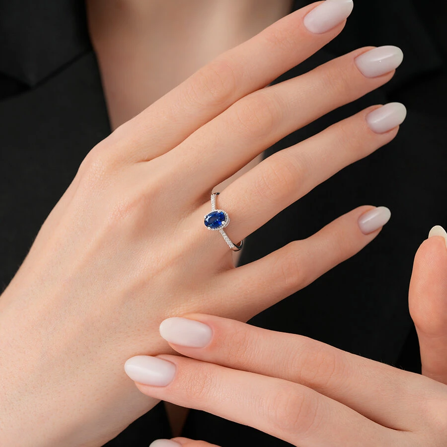 1.15 Karat Pırlanta Safir Yüzük - 3