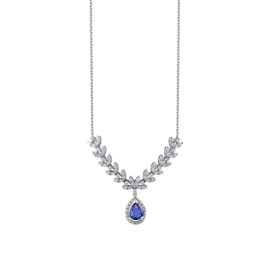 1.20 Karat Pırlanta Safir Damla Kolye - 1