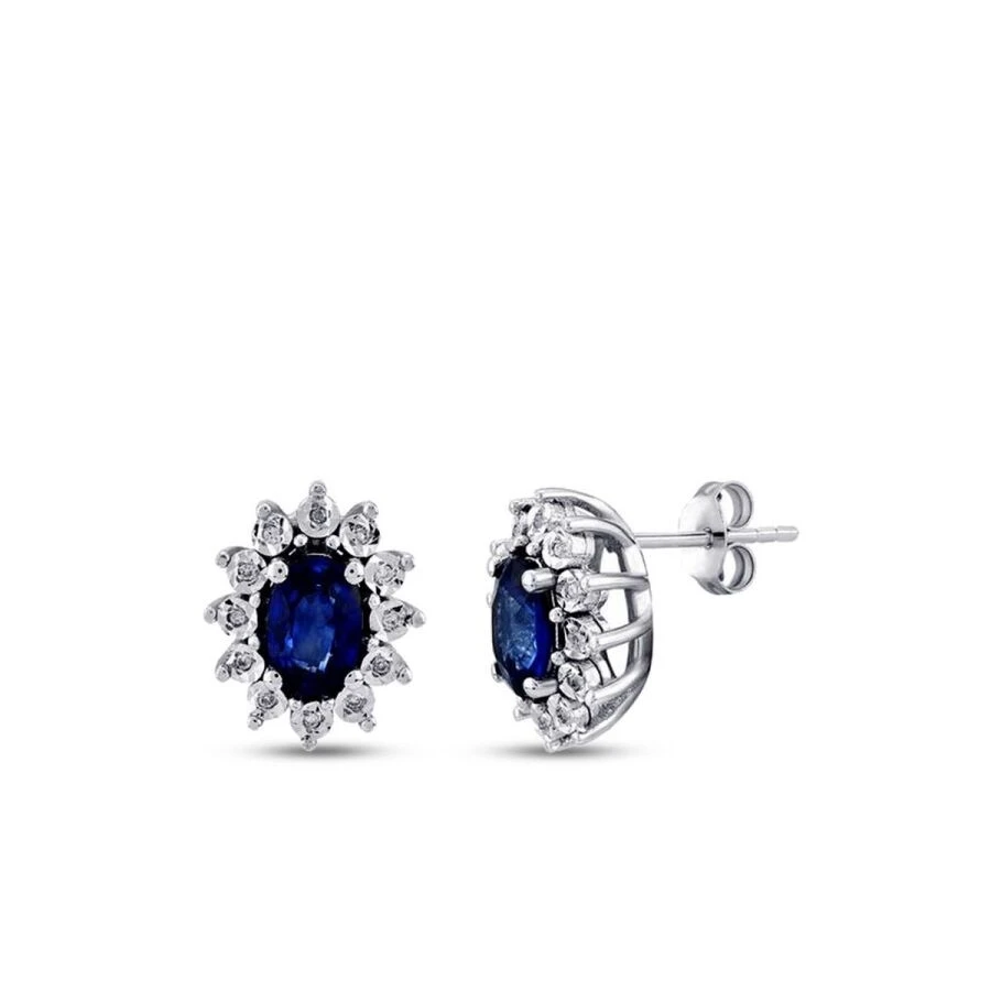1.21 Karat Pırlanta Safir Küpe - 1