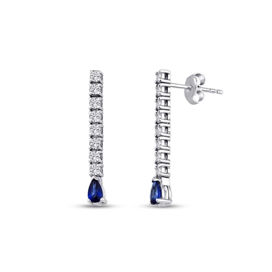 1.28 Karat Pırlanta Safir Küpe - 1