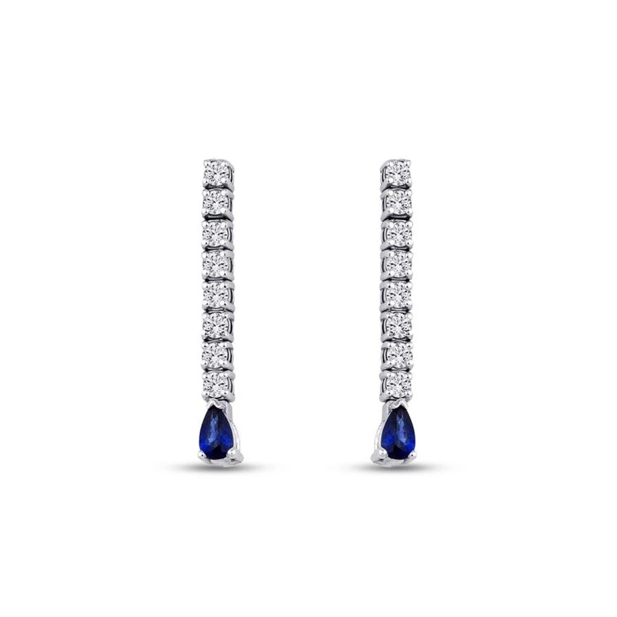 1.28 Karat Pırlanta Safir Küpe - 2