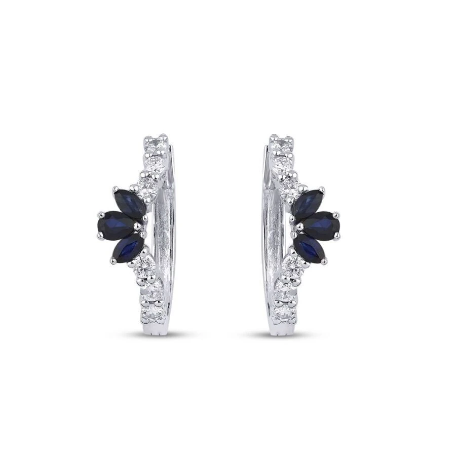 1.30 Karat Pırlanta Safir Lotus Küpe - 2