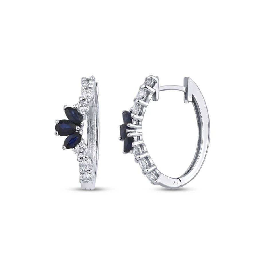 1.30 Karat Pırlanta Safir Lotus Küpe - 1