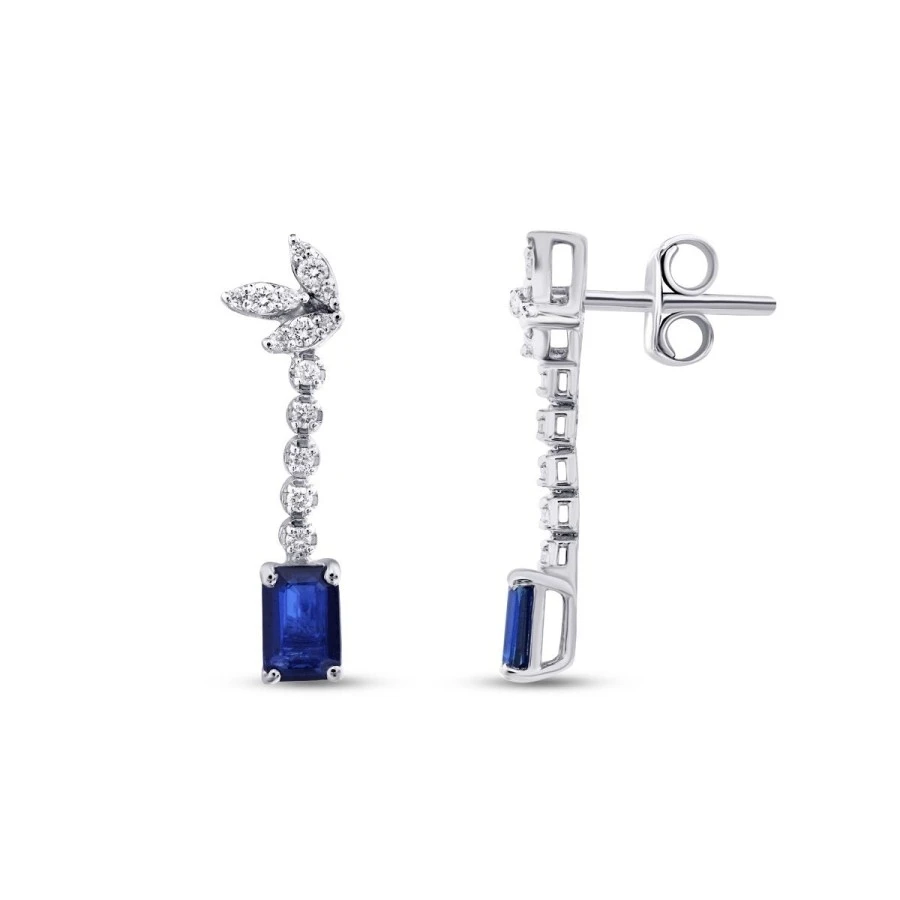 1.38 Karat Pırlanta Safir Küpe - 1