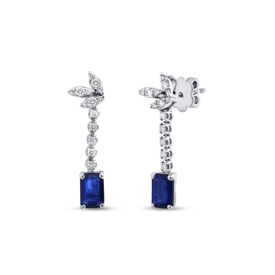 1.38 Karat Pırlanta Safir Küpe - 2