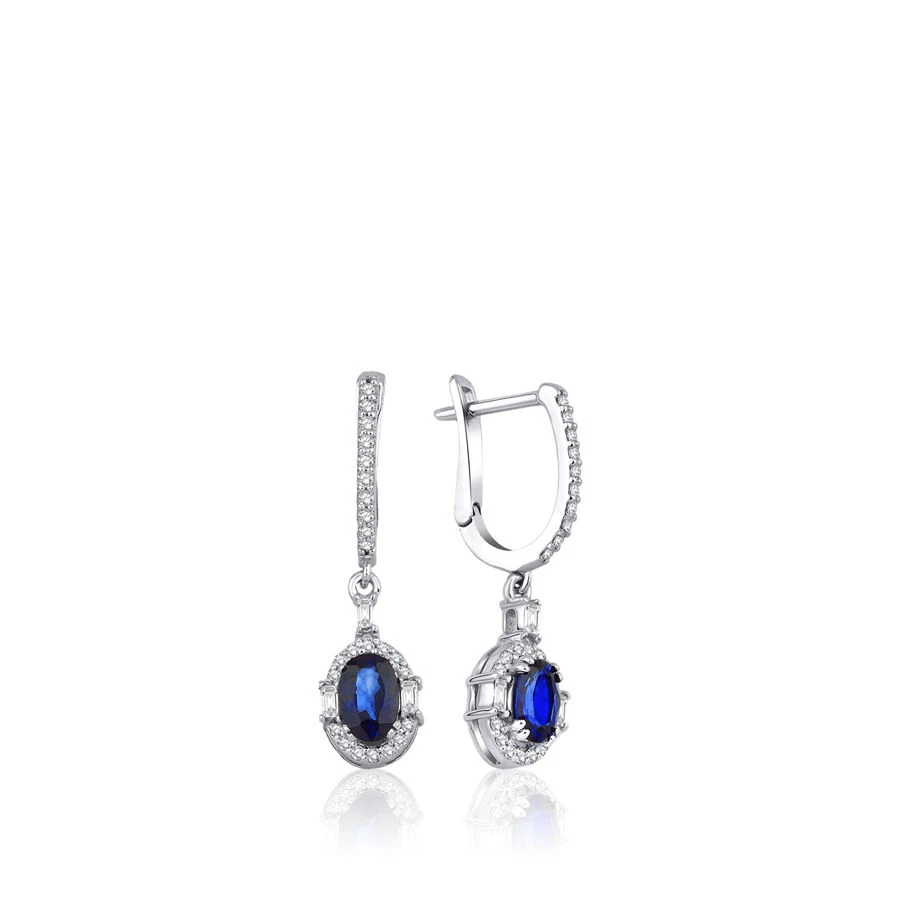 1.40 Karat Pırlanta Safir Küpe - 1