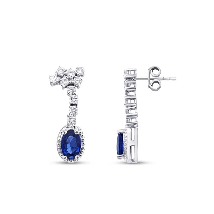 1.44 Karat Pırlanta Safir Küpe - 2
