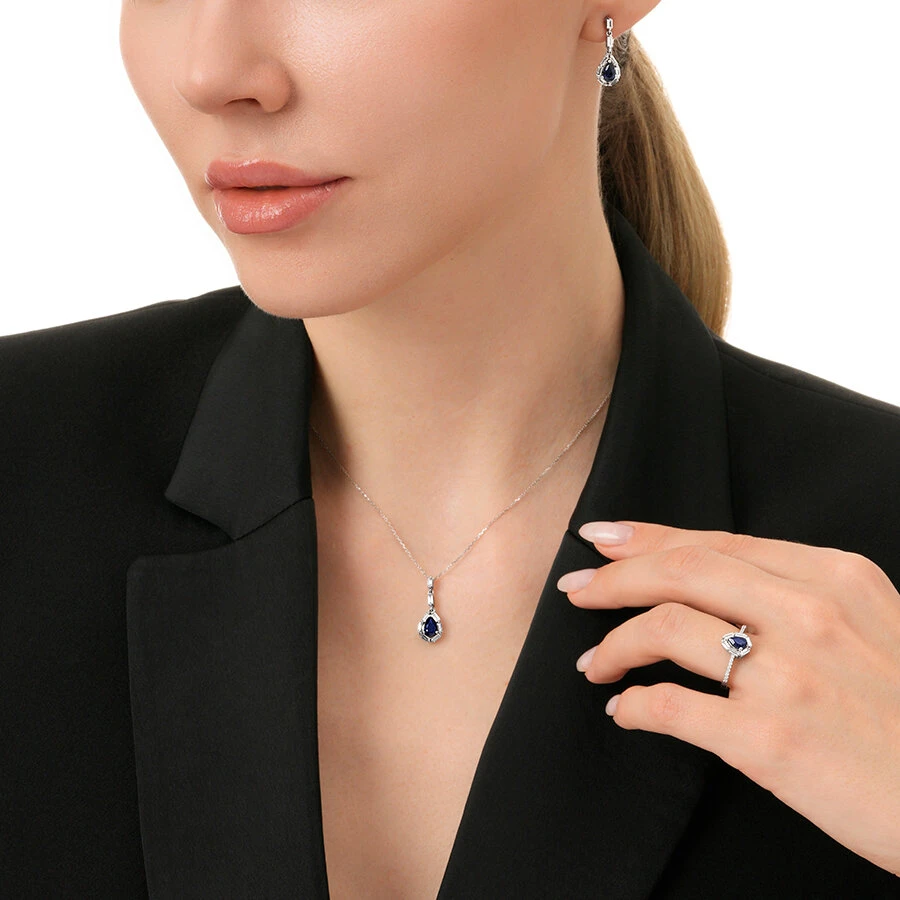 1.59 Karat Pırlanta Safir Küpe - 4