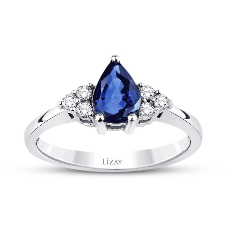 1.61 Karat Pırlanta Damla Safir Yüzük - 1