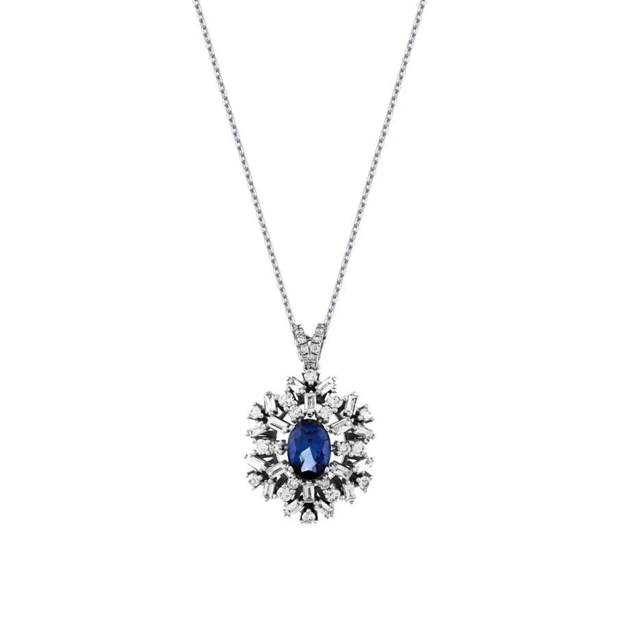 1.75 Karat Pırlanta Safir Kolye - 1