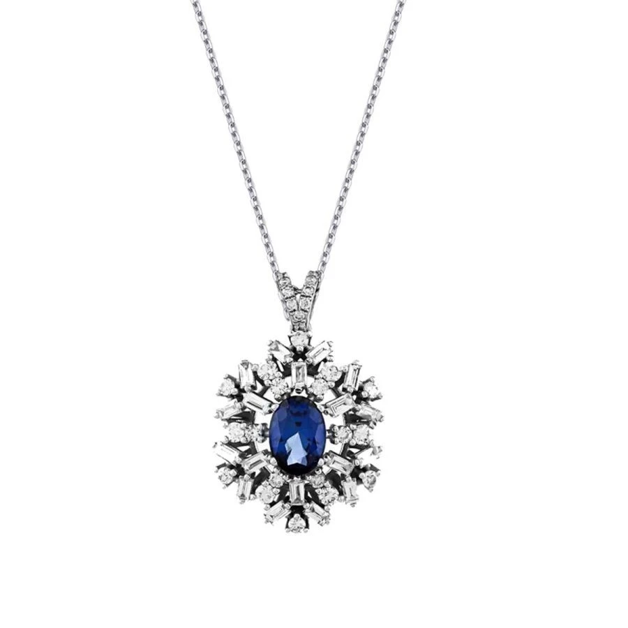 1.75 Karat Pırlanta Safir Kolye - 2