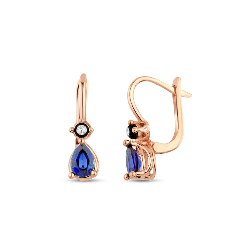 1.90 Karat Elmas Pırlanta Safir Küpe - 1
