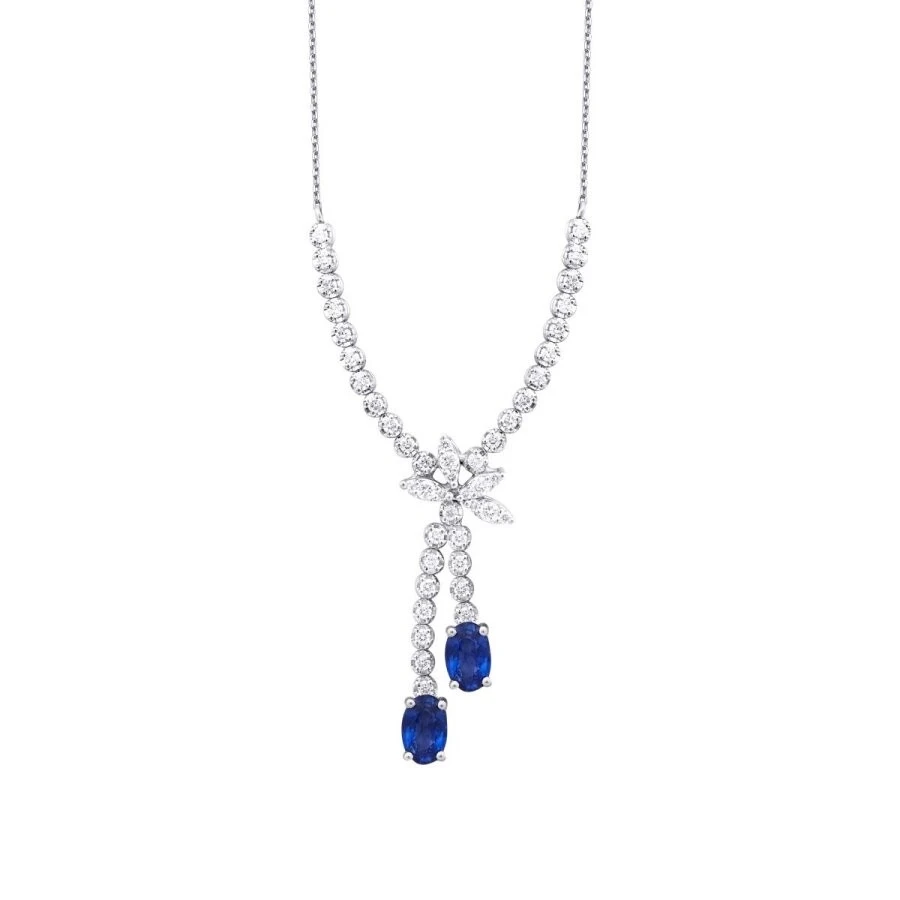 1.94 Karat Pırlanta Safir Lotus Kolye - 1