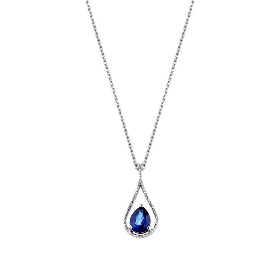 1.98 Karat Pırlanta Safir Damla Kolye - 1