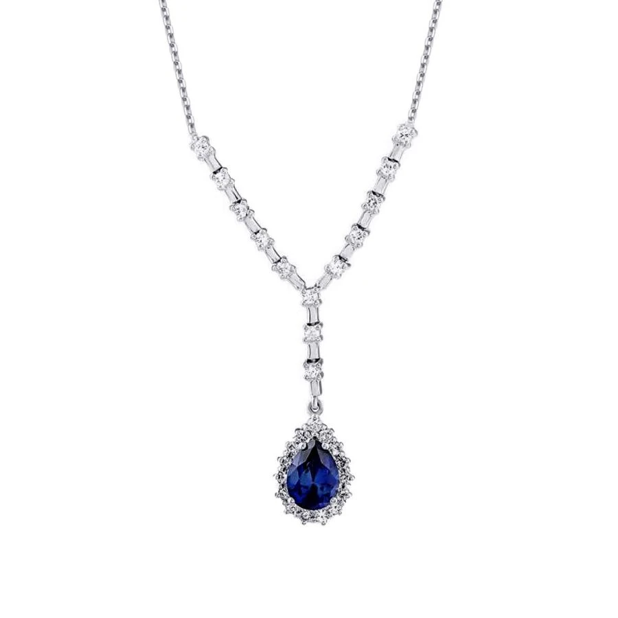 1.99 Karat Pırlanta Damla Safir Kolye - 2