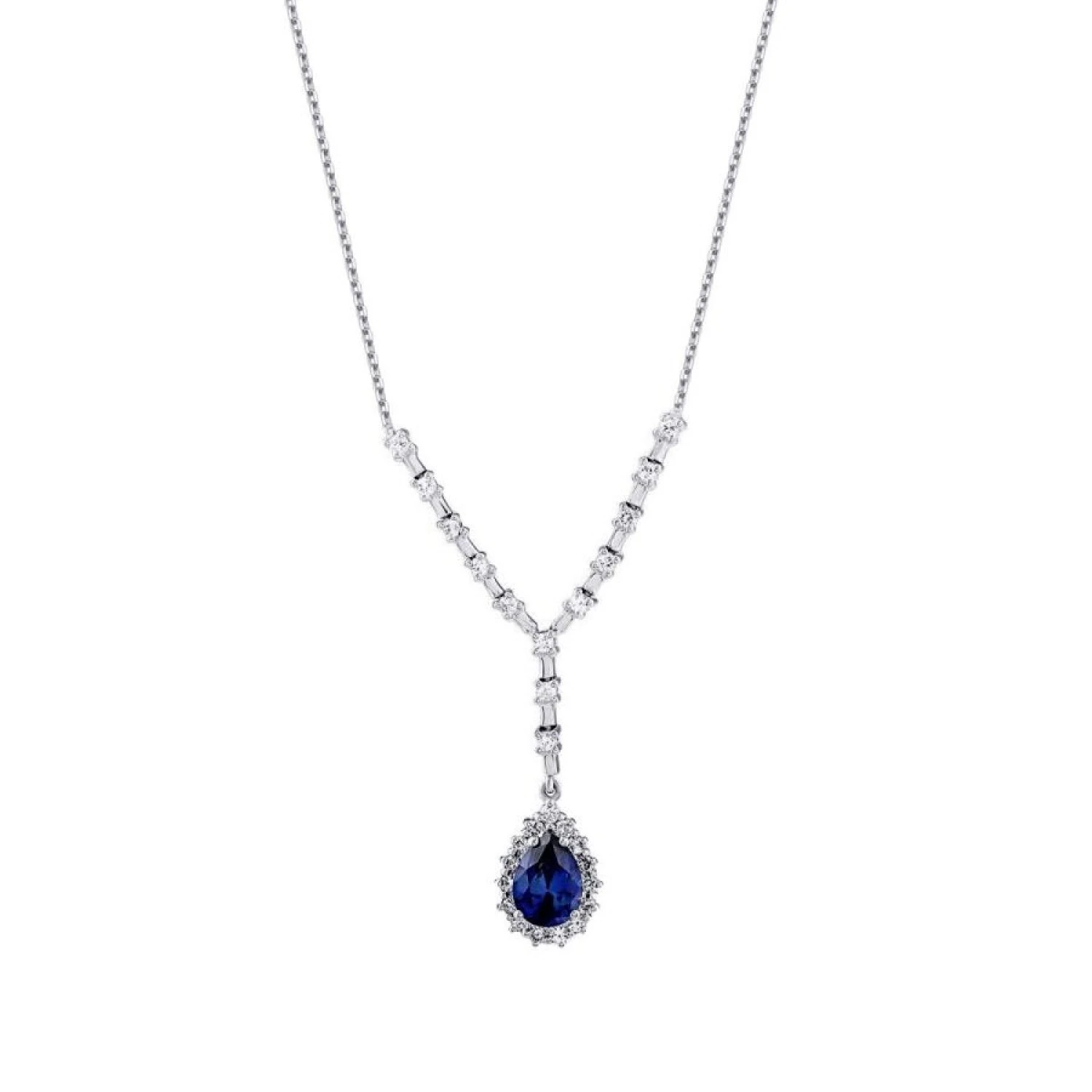 1.99 Karat Pırlanta Damla Safir Kolye - 1