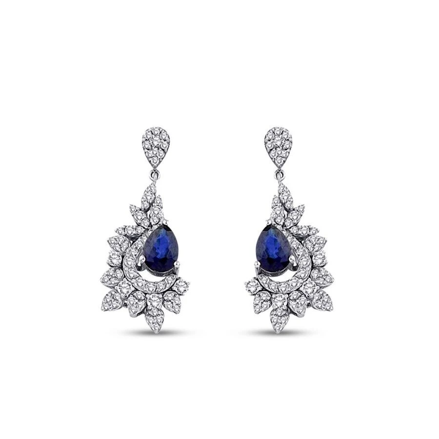 2.29 Karat Pırlanta Safir Küpe - 2