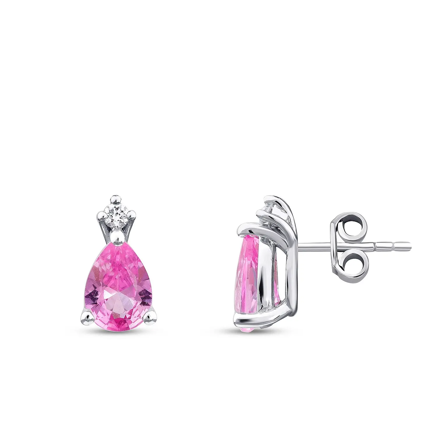 2.66 Karat Pırlanta Pembe Safir Küpe - 1
