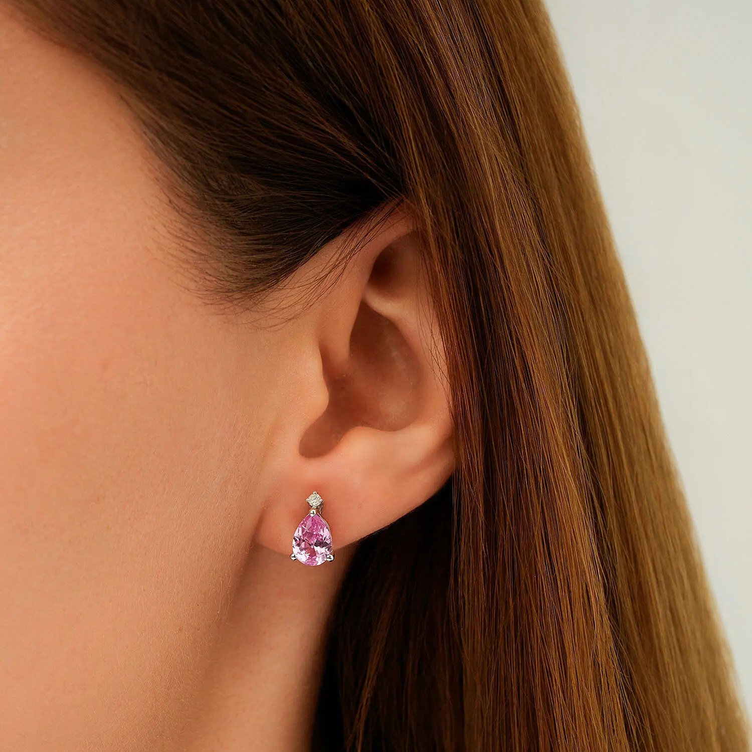 2.66 Karat Pırlanta Pembe Safir Küpe - 3
