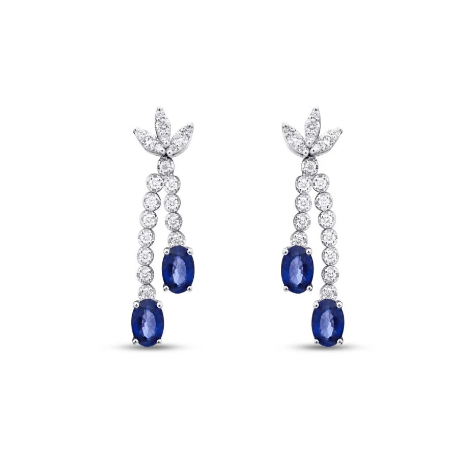 2.66 Karat Pırlanta Safir Lotus Küpe - 2
