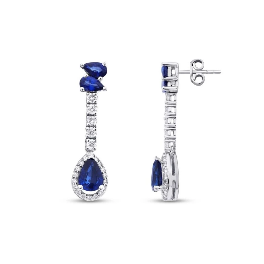 2.82 Karat Pırlanta Safir Küpe - 1