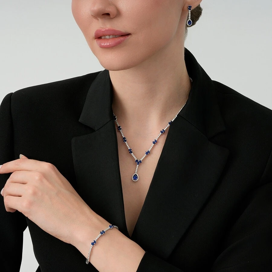 2.82 Karat Pırlanta Safir Küpe - 4