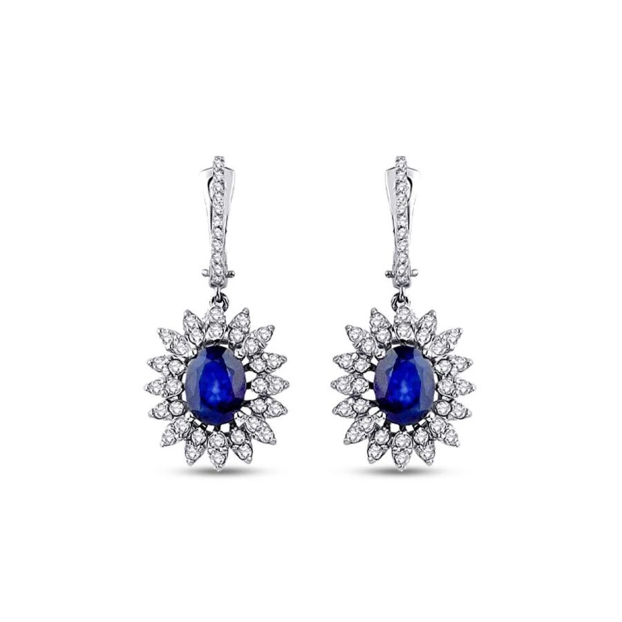 2.90 Karat Pırlanta Safir Küpe - 2