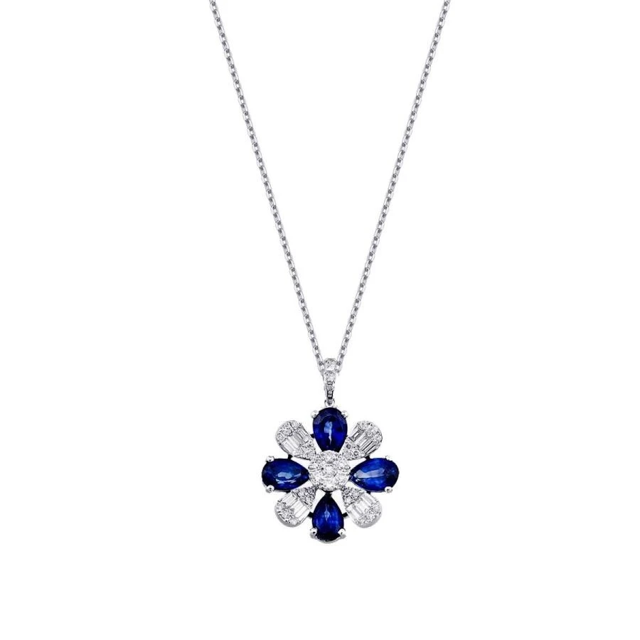 2.92 Karat Pırlanta Baget Safir Kolye - 1