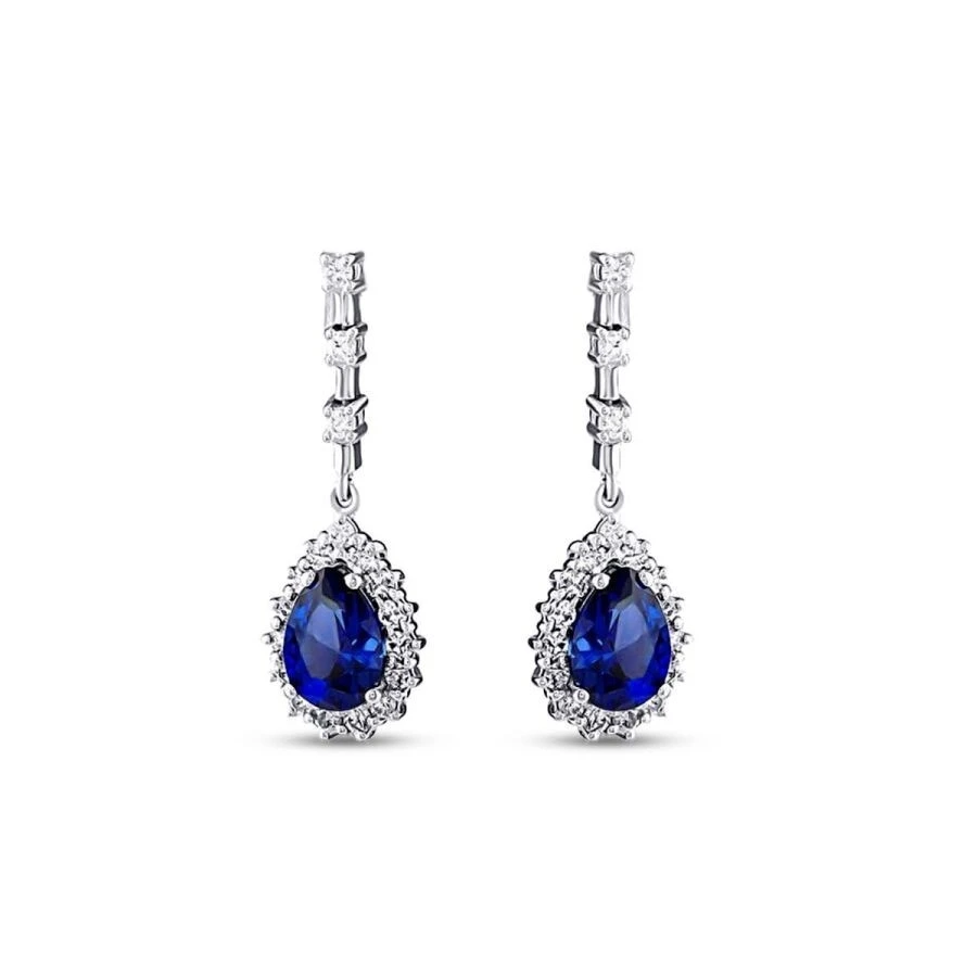 3.44 Karat Pırlanta Damla Safir Küpe - 2